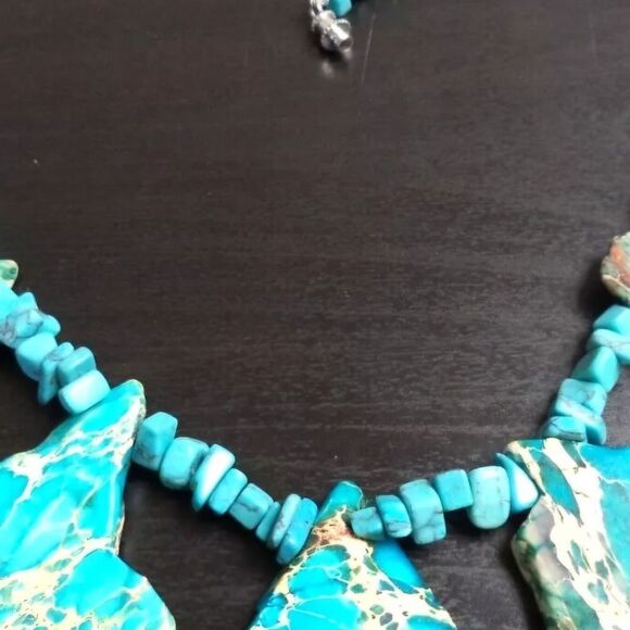 STUNNING VINTAGE ESTATE HIGH END GENUINE STONE CHUNKY 16" NECKLACE EUC - Picture 2 of 3